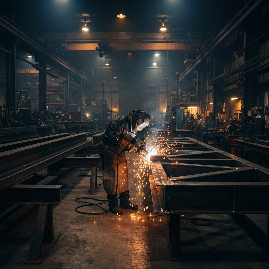 Structural steel fabrication workshop